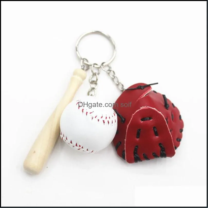 mini baseball keychain glove wooden bat keychain festive durable three-piece key ring sports memorable gift