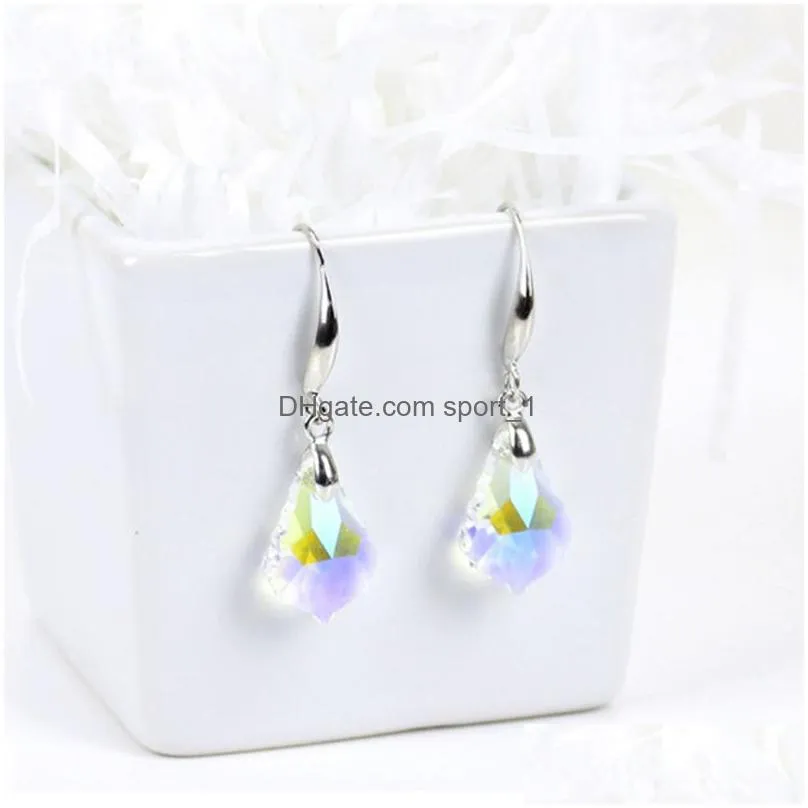 trendy austria crystal dangle earring women girls multicolor fashion baroque leaf drop earrings women party jewelry