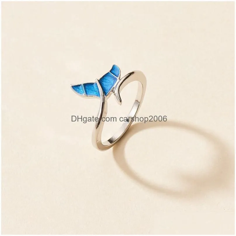  fashion 925 sterling silver ring creative ocean blue dophin tail adjustable size ring animal jewelry