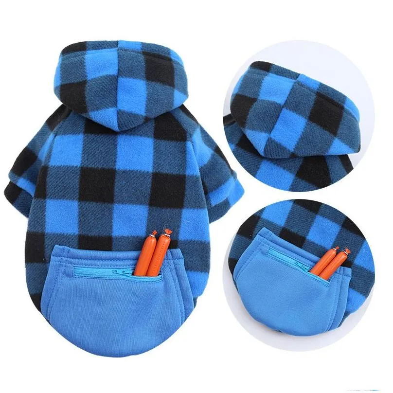 winter warm pet dog apparel clothes plaid printing dog hoodies outfit for small dogs chihuahua pug sweater clothing puppy cat coat jacket 20220112