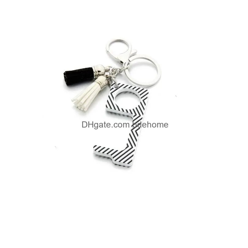 Keychain Contactless Door Opener Key Rings Touch Free Puller Pusher-Keep Hands Clean Tassel Keyring Cute Pattern Print Prevention Tool