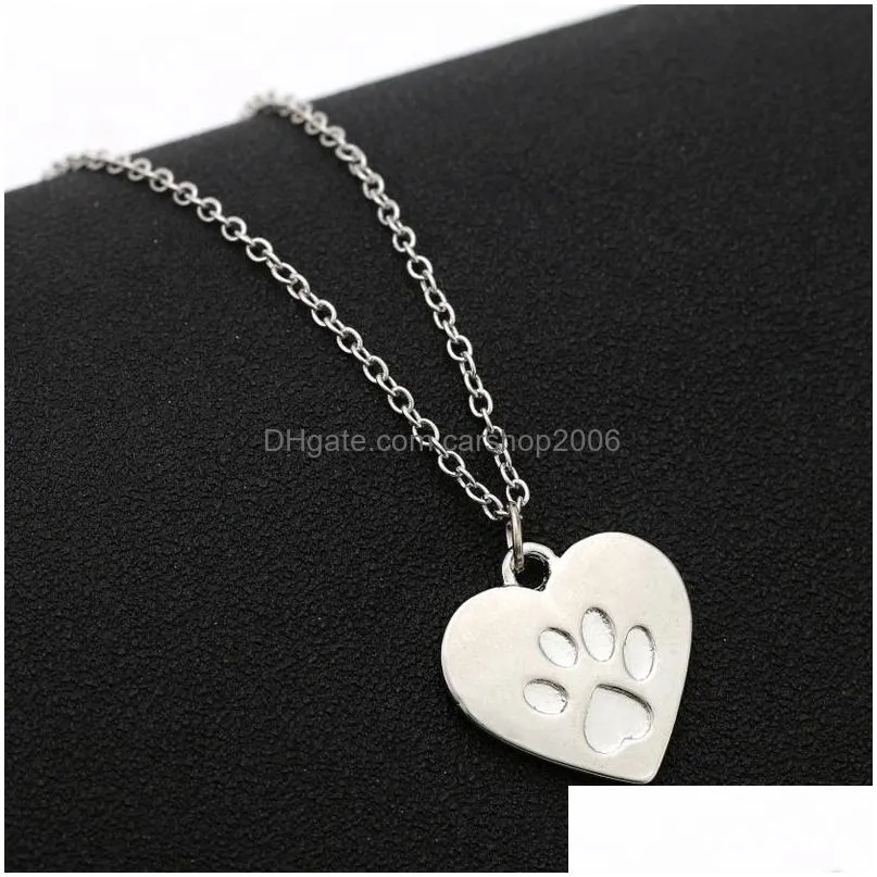 fashion love heart bear dog pawprint pendant necklace footprints chain necklaces for charm women girls gift