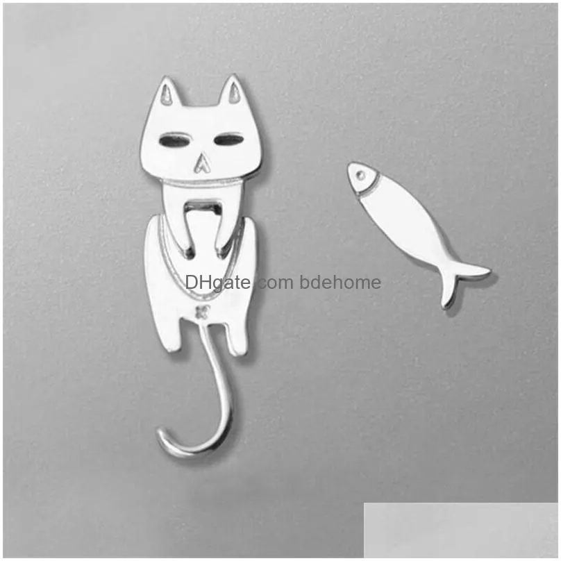 925 Silver Cute Cat and Fish Stud Earrings for Women Gift Hypoallergenic Eardrop Female Fashion Jewelry Wholesale