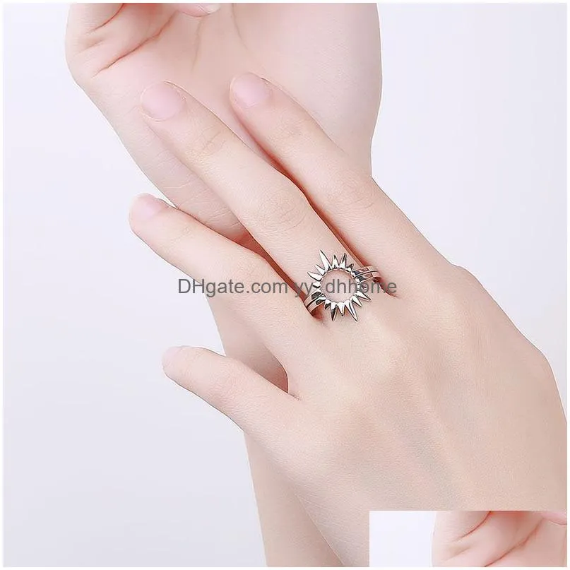 fashion jewelry femme gold silver color cute sunflower band rings two in one multiple wearing methods ring for women