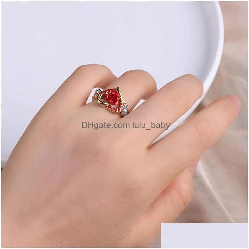  fashion silver gold two tone love heart ring you are a beautiful girl red rose lover ring valentines day jewelry gifts