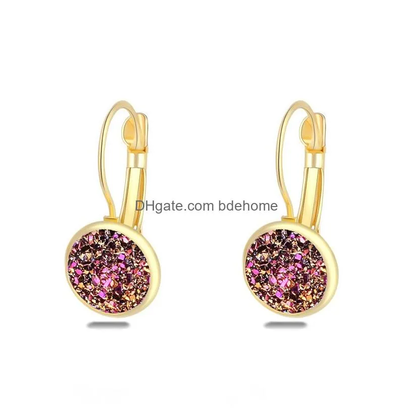 Earring Jewelry Luxury druzy Stud Earrings 12mm Bling Round Resin stone Dangle Gold Silver Earrings For women & Ladies Fashion Jewelry