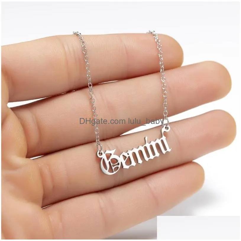 creative letter zodiac necklace constellation necklaces custom stainless steel old english necklace birthday jewelry gifts