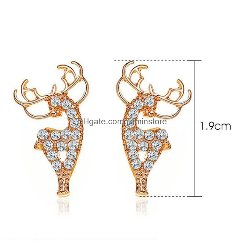 Winter Trendy Style Women Girls Deer Stud Earrings Rhinestone Christmas Deers Fashion Designer Small Earring Jewelry Christmas