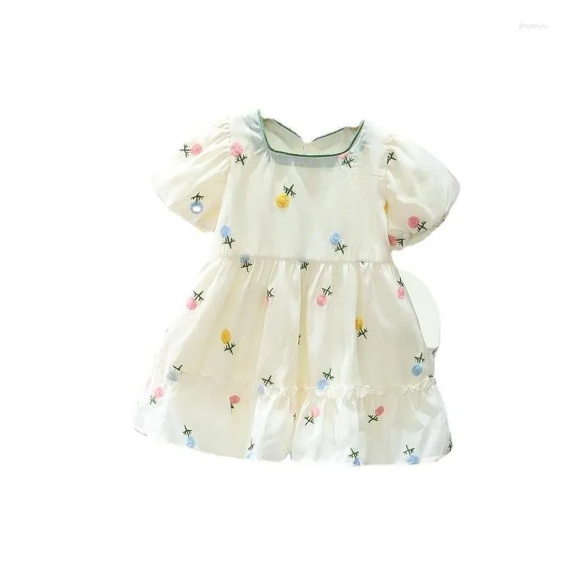 girl dresses 2023 summer children toddler girls clothes sweet floral bow short sleeve puffy princess dress cute lovely clothing 9m-3y