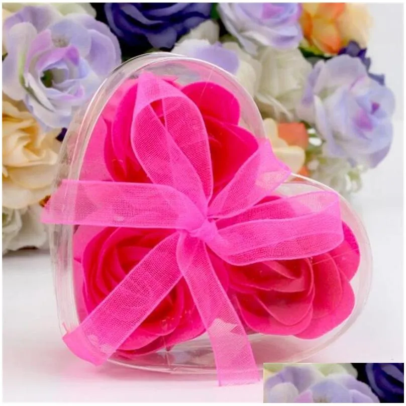 heart shape rose soap pvc box packed handmade flower paper flower soap rose valentines day birthday party gifts 160 v2