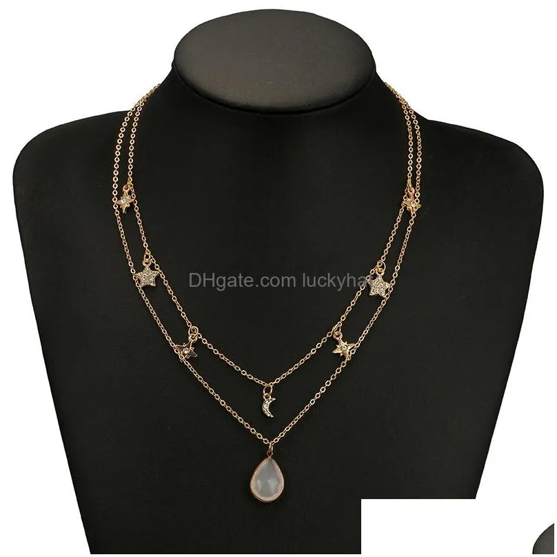 4 Styls Hot Selling Multilayer Little Star Necklace Gold Moon and Star Bling Diamond Necklace Jelwery for Women Girls