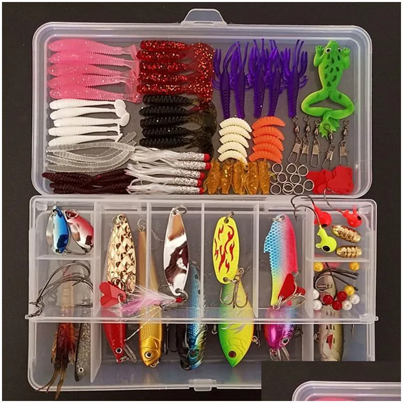 140pcs freshwater fishing lures kit fishing tackle box with tackle included frog lures fishing spoons saltwater pencil bait grasshopper