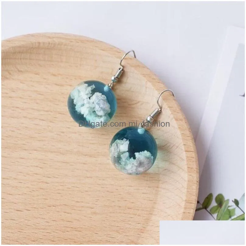 Fashion Jewelry Blue Sky Sphere Dangle Earrings Terrarium Clear Cloudy Sky Designer Crystal Earring Nature inspired