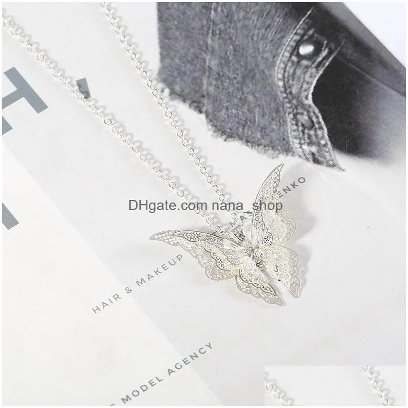 925 Sterling Silver Pendant Necklace American European 3D Butterfuly Necklace Girls Jewelry Wholesale