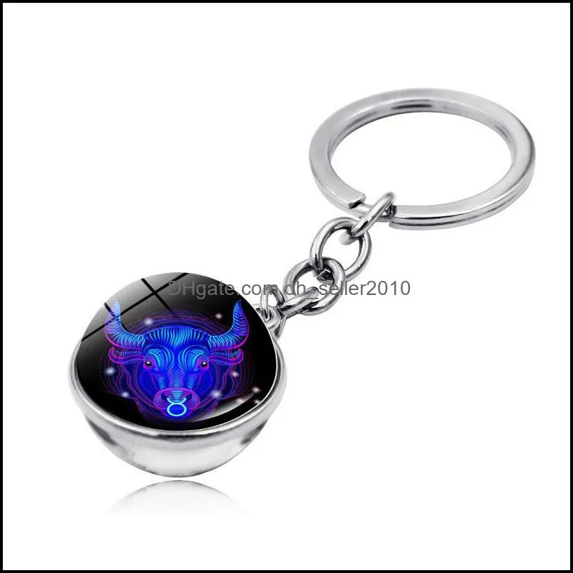 12 Zodiac Sign Keychain Luminous Glass Ball Key RingsScorpio Leo Aries Constellation Birthday Gift for Women and Men Accessory 1598 V2