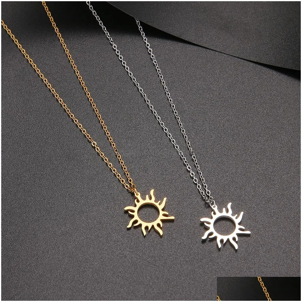 fashion stainless steel pendant necklace gold plated ethnic sun totem pendent necklaces for charm women birthday party jewelry