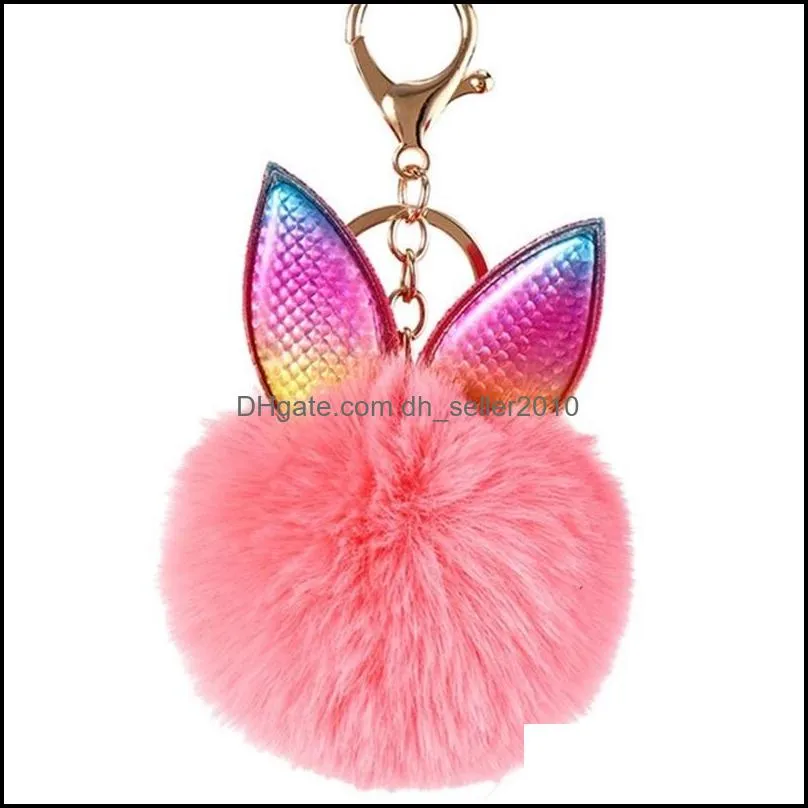 Fashion Keychains 13 Styles New Pom Pom Keychain Hairball Cute Animal Ear Keyrings Car Key Ring Women Handbag Pendant Decor 201 Q2