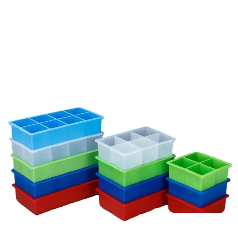 bar tools silicone ice square moulds with dust-proof cover ice tray large capacity square ice cube mold mix colors