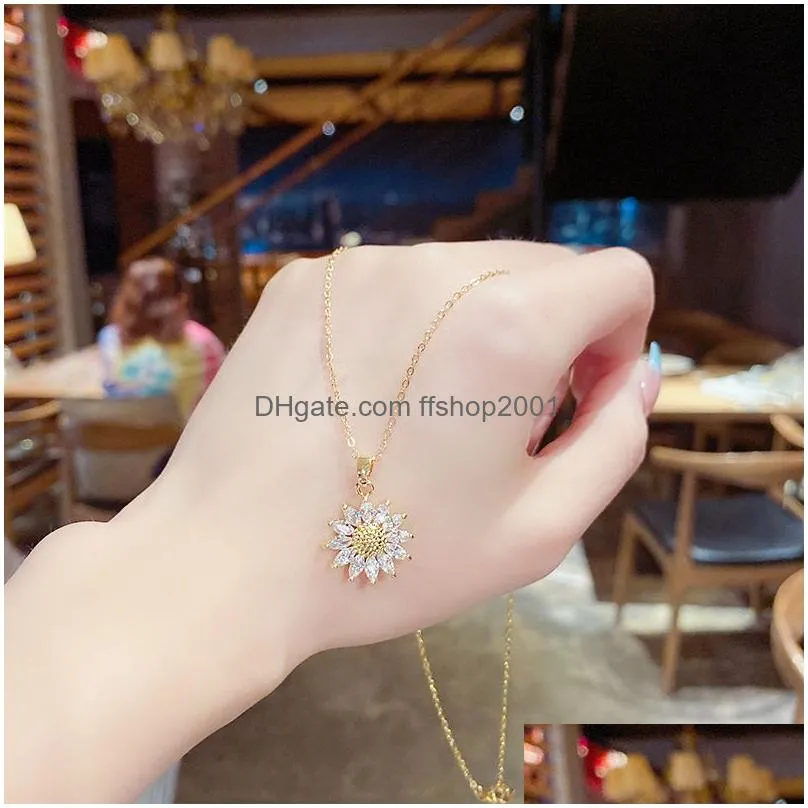  fashion sunflower necklace for women jewelry zircon big pendant necklace luxury choker korea style wholesale