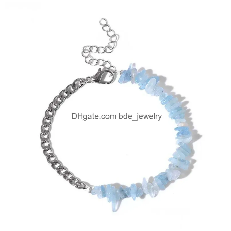simple natural stone silver chain bracelet women fashion generous irregular crystal gemstone bracelet party wedding jewelry gift