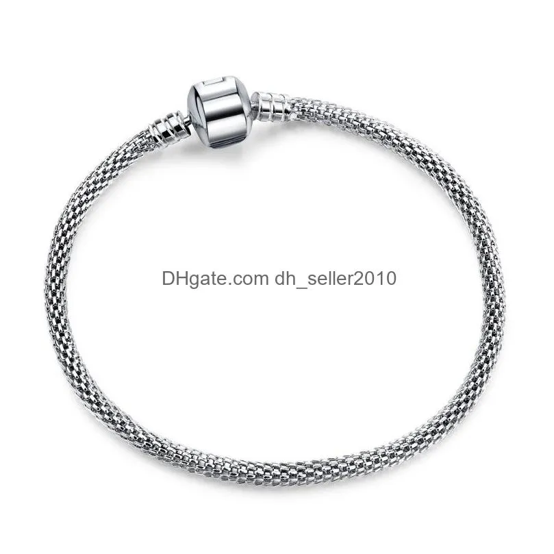 Antique 925 Sterling Silver Charm Bracelets European 3mm Snake Chain Fit  Charms Bead Bangle Bracelet for Women