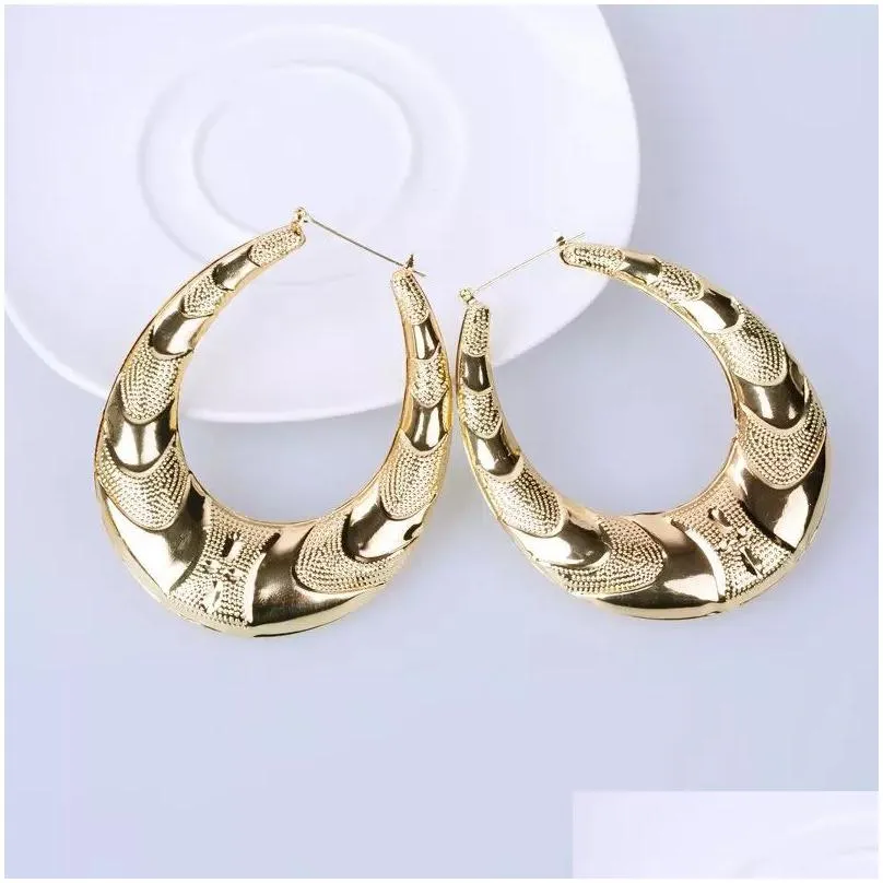wholesale- gold large big metal circle bamboo hoop earrings for women jewelry fashion hip hop exaggerate