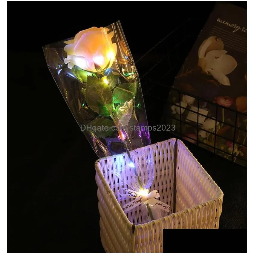 glowing artificial roses flowers party decoration led light up long stem fake silk rose for diy wedding bouquet table centerpiece home atmosphere