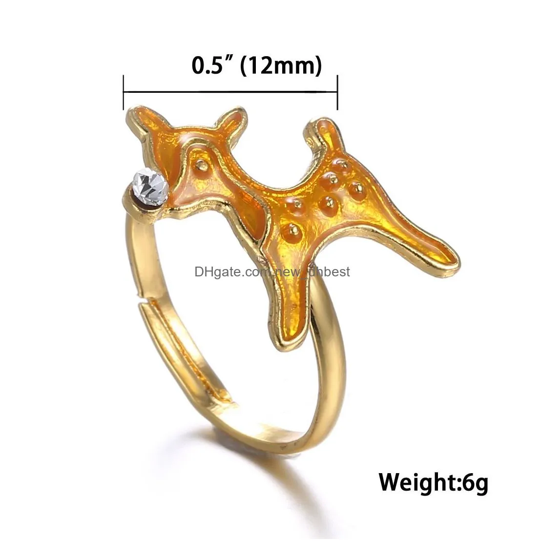 European and American Fashion Enamed Christmas Rings With Side Stones Womens 18K Gold Christmas Tree Bell Snowman Adjustable Ring