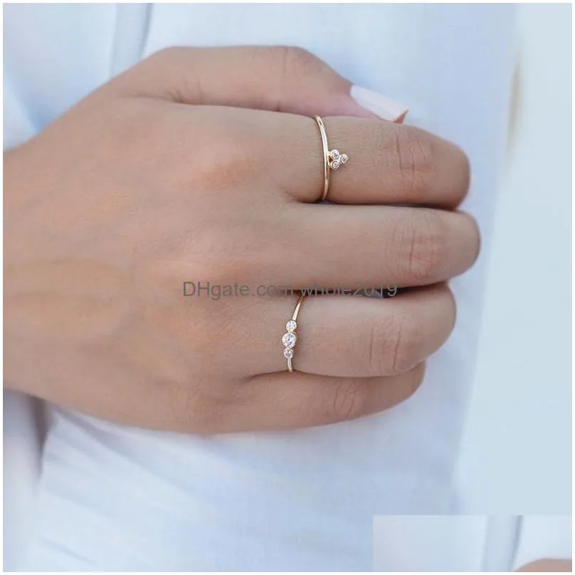 Dainty 18k Gold Plated Three Stones Bezel Set Diamond Ring Stacking Ring for Women