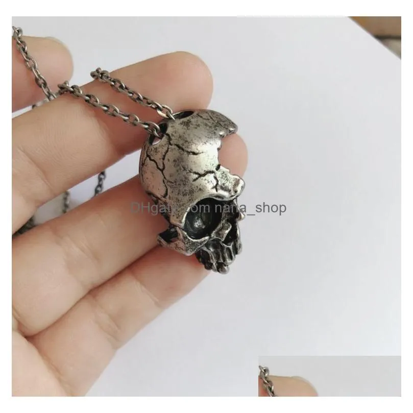 Men Womens Personality Half Skull Necklace Antique Silver Copper Gothic Jewelry Skull Necklace Wholesale IN0528