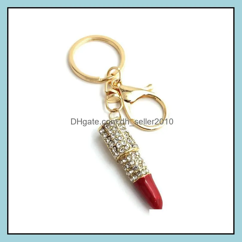 Charm Crystal Keychain Lipstick Key Holder Rhinestone Keyring Red Rose Pendant Car Ornament Accessories 5 styles 481 T2