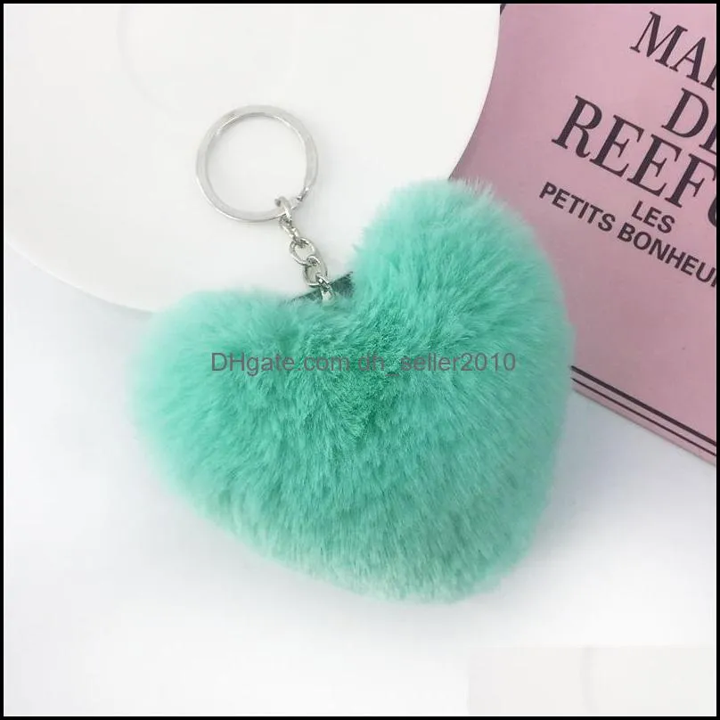 Faux Soft Keyrings Rabbit Pom Pom Heart Keychain Alloy Key Ring Fluffy Fur Ball Keychains Women Bag Cell Phone Car Charm Pendant