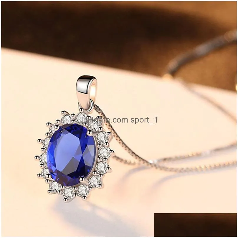 womens unique blue topaz jewelry classic 925 sterling silver oval shape diamond wedding necklace