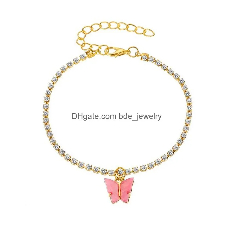 korean fashion butterfly anklets rhinestone crystal foot bracelet boho beach sweet acrylic anklet for women girls