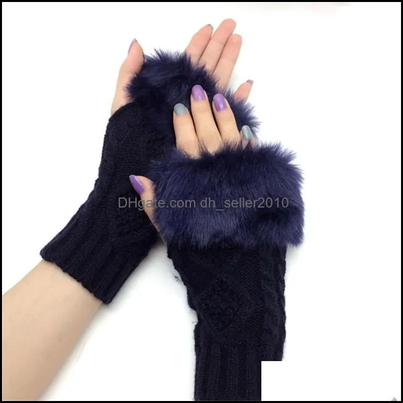 Wool Glove Half Finger Rough Edge Fashion Keep Warm Rhombus Women Mens Work Autumn Winter Gloves 4 8yf K2