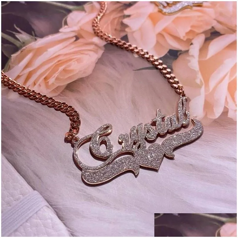 Personalized Name Necklace Custom Bling Name Necklaces Gold Stainless Steel Cuban Chain Choker for Women Necklace Jewelry Gift 220818