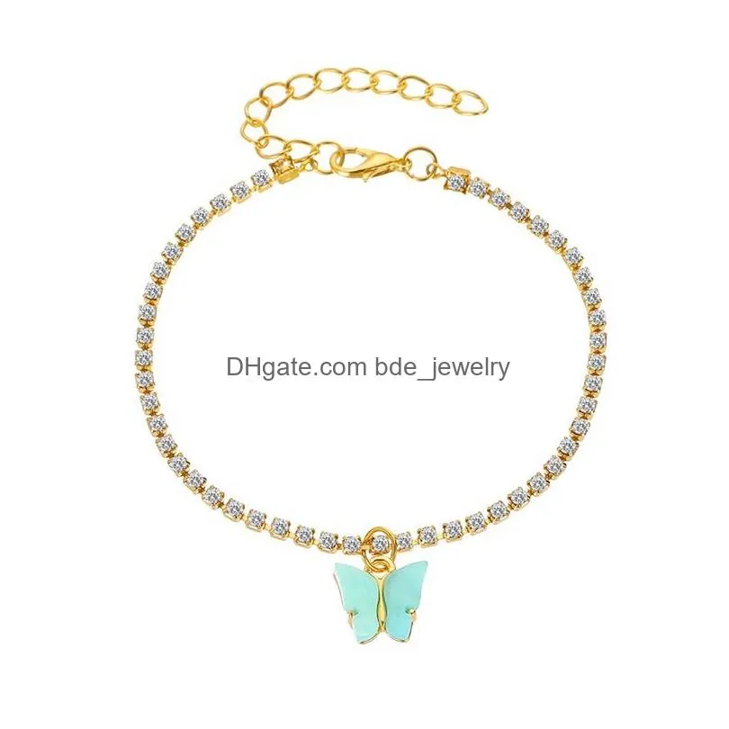 korean fashion butterfly anklets rhinestone crystal foot bracelet boho beach sweet acrylic anklet for women girls