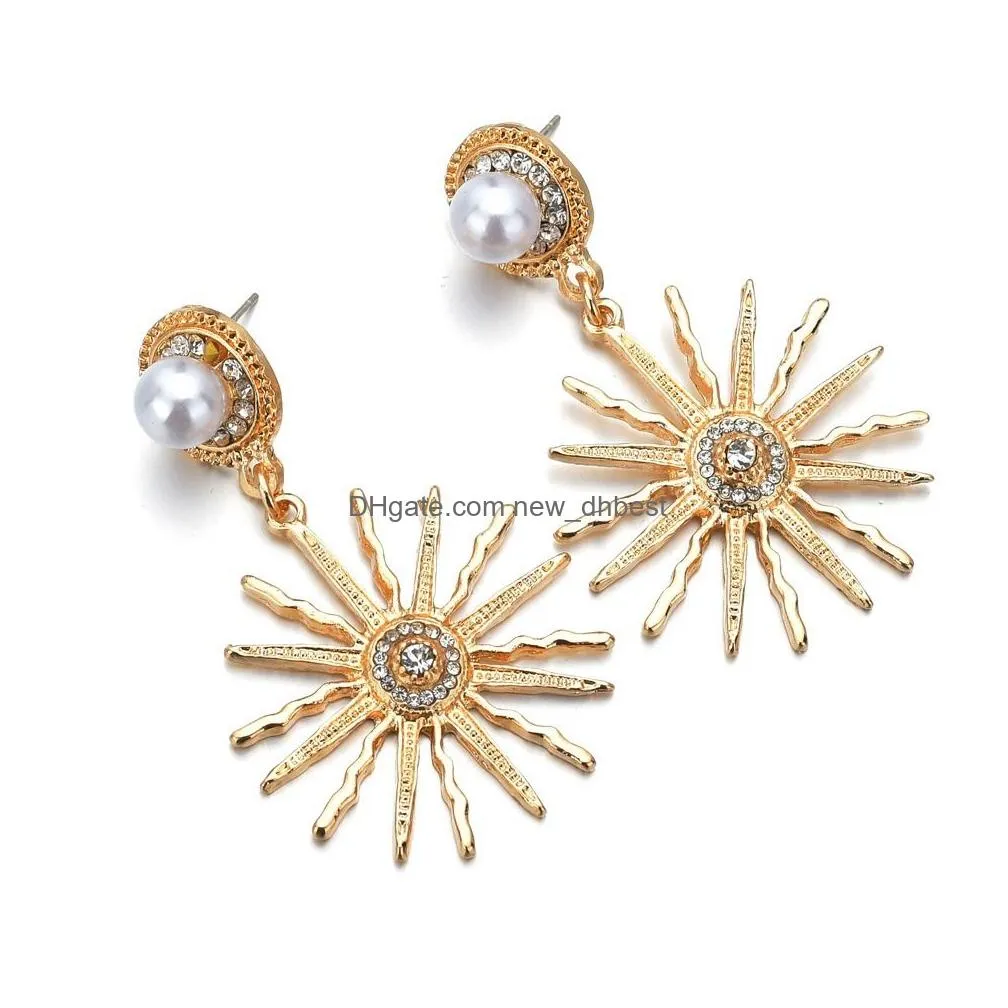 Hot Selling Womens 18K Gold Star Coral Charms Stud Earring High Quality Pearl Rhinestone Luxury Jewelry Gifts