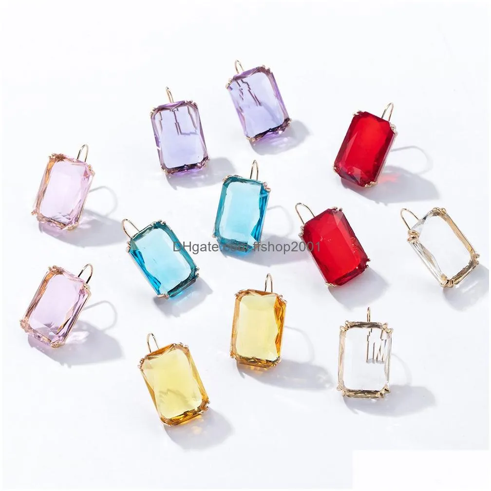 fashion multicolor crystal hoop earrings statement jewelry women rectangle stone simple hook earrings