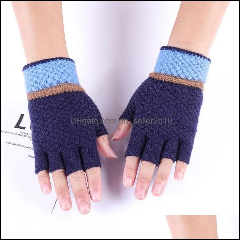Mens Fingerless Glove Knitting Pure Color Splicing Writing Half Fingers Mitts Winter Anti Cold Keep Warm Expose Fingers Gloves 3 7lc