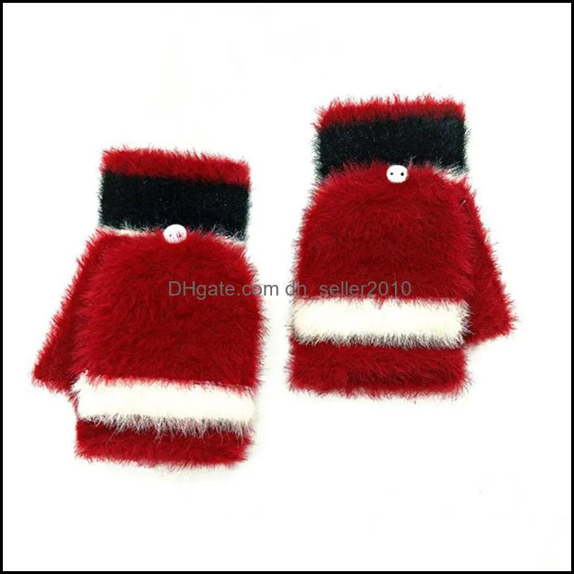 Flip Cover Type Fingerless Glove Fixable Button Knitting Keep Warm Children Expose Finger Gloves Students Winter Half Fingers Mitts