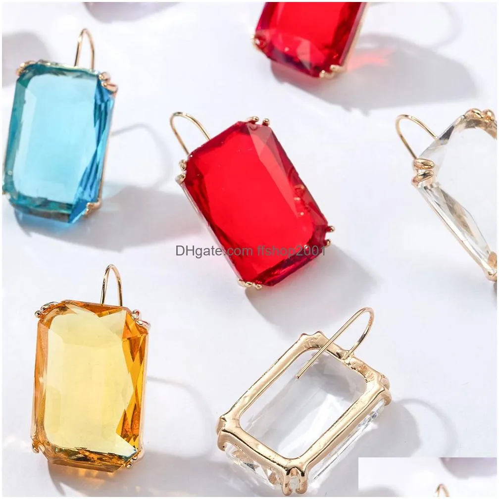 fashion multicolor crystal hoop earrings statement jewelry women rectangle stone simple hook earrings