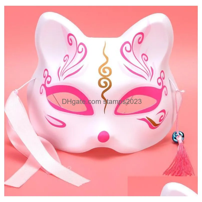 halloween party mask japanese style fox cat tiger cosplay cherry blossoms half face masks masquerade christmas decorations