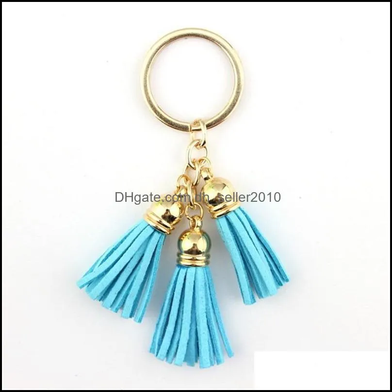 Boho Style Mixcolor Casual Veet Leather Tassel Women Keychain Bag Pendant Car Key Chain Ring Holder Jewelry Wholesale