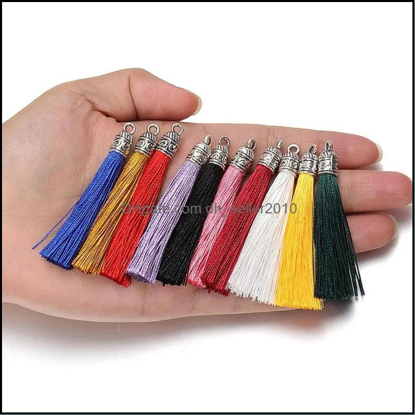 10pcs/lot 6cm Silk Tassel with Silver Caps Decorative Tassels Pendants DIY Earring Charm for Jewelry Making Hangling Accessories 1511