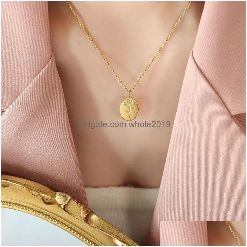 2023 Hot 12 Birth Month Flower Design Pendant Necklaces 18K Gold Plated 316L Stainless Steel Necklace For Birthday Gift