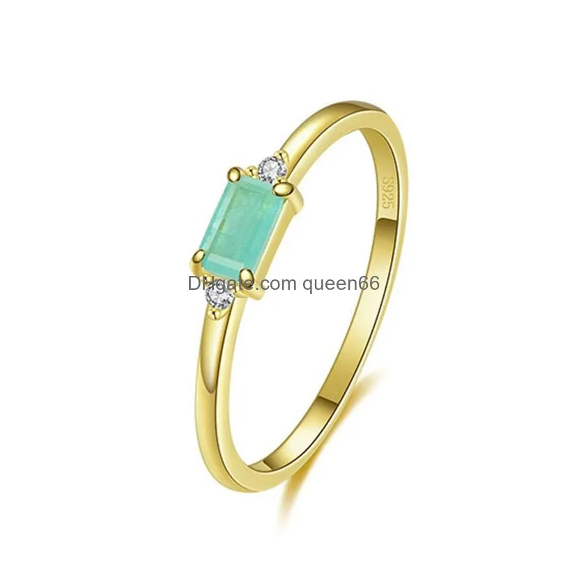 925 Sterling Silver Fashion Emerald cut Tourmaline Band Rings For Women Elegant Paraiba Gemstone Silver Fine Jewelry