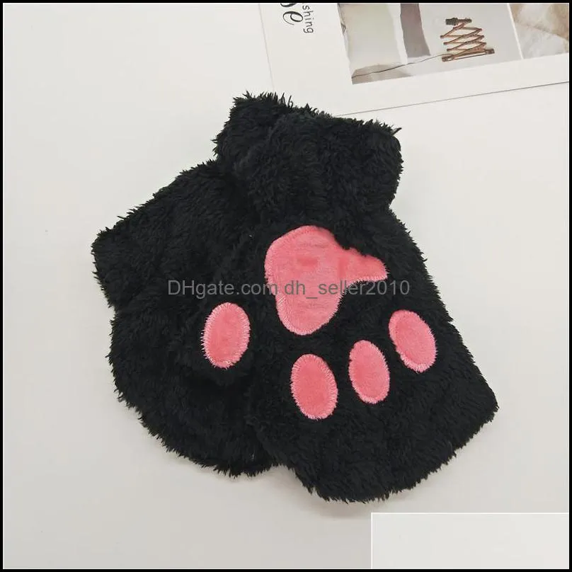 Half Finger Glove Lovely Cats Paw Plush  Cartoon Youth Keep Warm Women Man Winter Gloves 5 5yf K2
