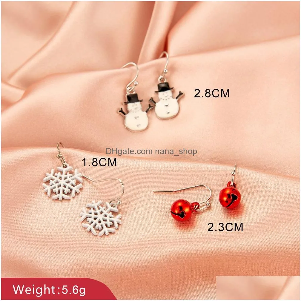 Christmas Multiple Red Green Snowman Bells Drop Earrings for Women Girl Metal Tree Snowflake Elk Hoop Earrings Party Jewelry