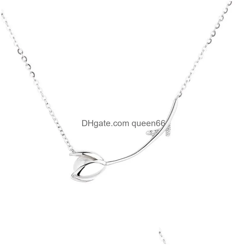 Flower Choker Necklace 100% 925 Silver Tulips Necklaces for Women Elegant Pendants Lead and Nickel Free